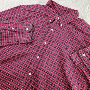 Polo Ralph Lauren Shirt Men XL Red Plaid Flannel Cotton Holiday Button Down
